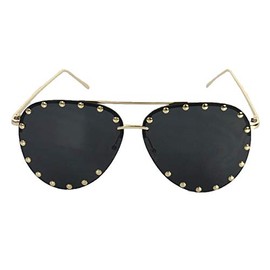 Fashion Culture Unisex Affair Studded Oversized Aviator Sunglasses, Black