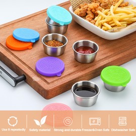 6Pcs Salad Dressing Container To-Go,1.7oz-2.46oz(50ml-70ml) Small Stainless Steel Condiment Containers Cups,Small Sauce Pots,Small Condiment Containers (6PC-50ml)