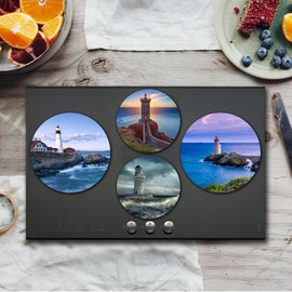 Lighthouse Art Hob Covers Seascape Pattern Round Stove Burner Stormy Seascape Art Set of 4 Hob Hob Hob Cover Plates for Electric Hobs Top Burner Gas Stove Oven