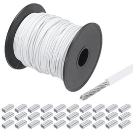 QUARKZMAN Wire Rope Stainless Steel 100 m x 1.5 mm Steel Cable PVC Coated with 30 Aluminium Sleeves Safety Wire Hanging Wire Wire Cable Washing Line for Pictures Outdoor Fence Curtains, White
