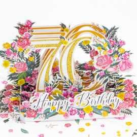 Three Dee Cards - Happy 70th Birthday Pop Up Greeting Card, 3D For Wife Husband Partner Mum Dad Grandad Grandma Sister Brother Friend Her Him Seventieth Pop-up