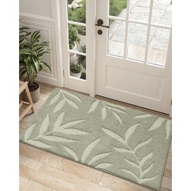 LUMI Front Door Mat Indoor Dirt Trapper for Entrance, Washable, Non Slip, Absorbent Low-Profile Doormat Inside for for Entry, Patio, Garage, 24"x36", Green