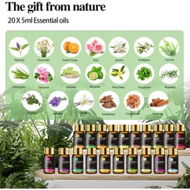 MAYJAM Tea Tree 20 Pcs Pure Essential Oil Gift Set, for Diffuser, Humidifiers, Skin Care, Massage, Fragrance Oil Scent for DIY Candle and Soap Making, Gift for Friend (5ML)
