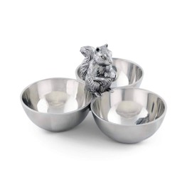 Arthur Court Squirrel 3 Bowl Nut/Snacks/Candy Ensemble - Cast Aluminum Hand Polished 9 inch Diameter x 6 inch Tall