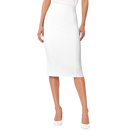Urban CoCo Women's High Waist Stretch Pencil Skirt Knee Length Bodycon with Back Slit for Business Casual(L, White)