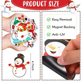 LEIFIDE 12 Pcs Christmas Magnets - Snowman Decals, Winter Holiday Stickers, Cute Xmas Car Magnetic With Hat, Antlers, Candy Cane - Waterproof for Cruise, Refrigerator, Garage Door