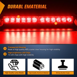Nilight 12LED Traffic Advisor Strobe Light Bar Red Emergency Warning Hazard Safety Dash Front/Rear Windshield Flashing Lights for Cars Trucks Police Firefighter Plow Construction Vehicles