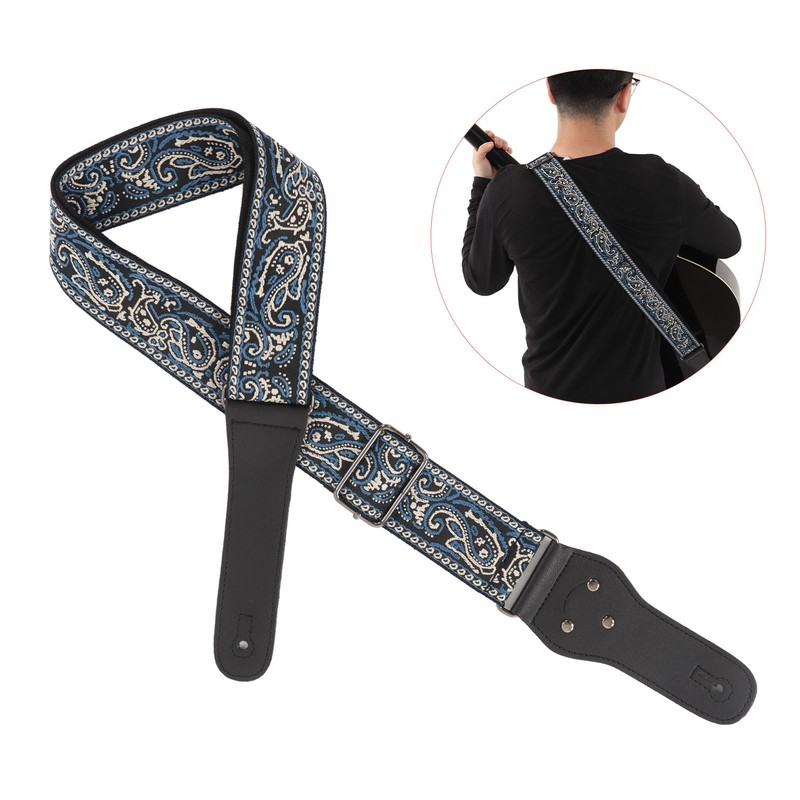 Electric Guitar Strap Adjustable Nylon Embroidered Shoulder Strap with Non