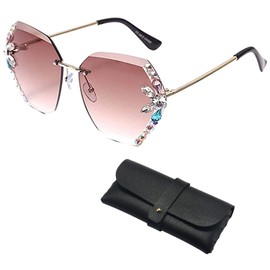 STYHYGBS 2023 New Woman Sunglasses for Beach Summer with Eyeglass Cases, Sunglasses Womens Trendy, Fashion Woman Rimless Sun Glasses for Beach Summer Outdoor, Anti Glare 100% Sunglass to Protect Eyes