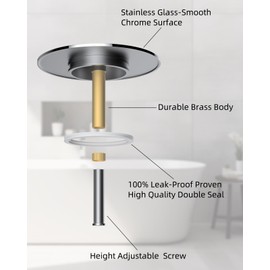Hibbent Universal 2.8 Inch(72mm) Bath Plug - Chrome Drain Plug Made of Solid Brass.Replacement Seal, Drain Set for Every Standard BathTub