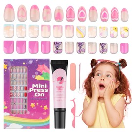 130PCS Press on Nails for Kids, TOROKOM Cute Kids Fake Nails Mermaid Kid Glue on Nail Short Almond False Nail Art Gift for Girls Children 8-12 Age with Nail Adhesive Tab & Quick-dry Nail Glue (5 Pack)