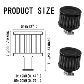 ECOMAID 2PCS 12mm Cold Air Intake Filter Valve Cover Breather Breather Turbo Vent Compatible with Car and Motorcycle(Black)