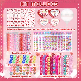 NAISEN Valentines Day Gifts for Kids Classroom Exchange, 24 Pack Giant Lollipop Shaped Stationery Set for School Party Favors, Valentines Pencils Stickers Erasers Goodie Bags Stuffers