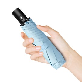 Trenovo Automatic Travel Mini Umbrella, Compact Folding Small Pocket Umbrellas for Purse Wallet, UV Sun Rain Protection, Lightweight Portable Design Fits in Backpack for Women Men Kids (Blue)