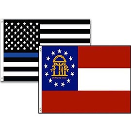 2X3 USA Police Blue Line Georgia State 2 Pack Super Polyester Nylon Flag 2X3 ft (60 X 90 CM) House Banner Grommets Double Stitched Fade Resistant Premium Quality