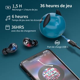 AMAFCE Bluetooth Kopfhörer Kinder in Ear Ohrhörer mit Mikrofon IPX5 wasserdichte HiFi Stereo Touch Control Kopfhörer Kabellos Bluetooth 5.0 für Smartphone (mit 3 Kopfhörern in S, M, L)
