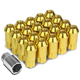 DNA MOTORING LN-ZTL-9024-125-GD Gold Open End Style M12 x 1.25 Wheel Lug Nuts w/Lock Key, 25mm OD/ 50mm Height, 20 Pack