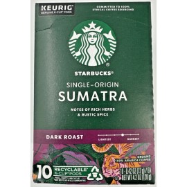 Starbucks Sumatra Dark Roast KCup for Keurig Brewers - 10 Cnt Best By 11/7/2024