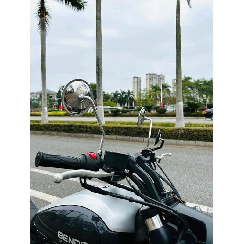 [シダーエイト] バイクミラー 丸型 シルバー メッキ 10mm 正ネジ 旧車 汎用 ヴィンテージ