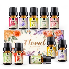 RAINBOW ABBY Floral Essential Oils Set, Premium Fragrance Oil for Candle & Soap Making, 10 Flower Scents in 5ML Bottles, Rose, Jasmine, Cherry Blossom, Gardenia, Plumeria, Peony