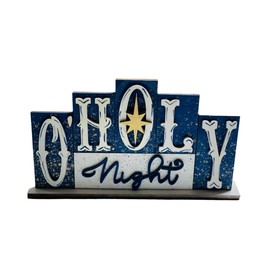 Religious - O Holy Night - Xmas - Wood Blocks - Decorative - Shelf Sitter - Gift Present for Her Him