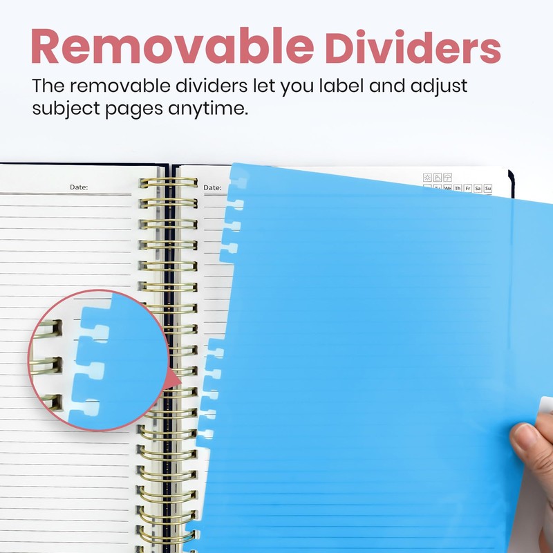 Taja Spiral Notebooks for Work 5 Subject Notebook with Removable