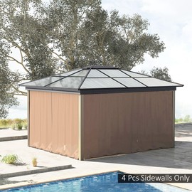 Outsunny 10' x 10' Universal Gazebo Sidewall Set with Panels, Hooks and C-Rings Included for Pergolas and Cabanas, Brown