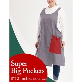 APRONNER Big Plus Size Aprons for Women with Pockets Cotton Linen Baking Kitchen Cooking Smooth Grey