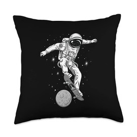 Smarty Pants Designs Skateboarding Astronaut ollieing The Moon, Fun Skater Throw Pillow, 18x18, Multicolor