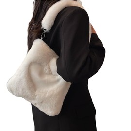 TQUXNGA Heart Pattern Shoulder Bag Winter Handbag Plush Bag for Women Girls Versatile, beige
