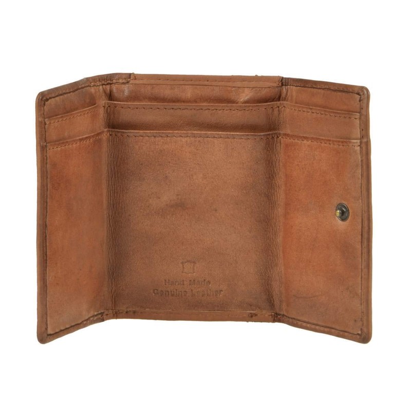 Bear Design Mini Leather Wallet 10 x 7.5 cm Cognac,