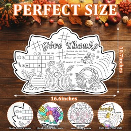 Fall Thanksgiving Coloring Placemats for Kids,Thanksgiving Coloring Activity Paper Placemats，Maple Leaf Table Placemats for Thanksgiving Classroom Craft Home Dinner Decorations(12pcs,15'' x 11'')