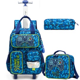 ZBAOGTW Backpack with Wheels for School Kids Rolling Backpack for Boys Backpacks for Boys Kids Bookbag for Primary Middle School with Lunch Box Set