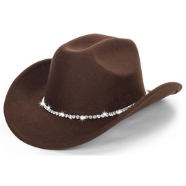 Classic Felt Hat for Men and Women, Fedora Jazz Hat with Ribbon (Lagre), Coffee with Diamonds, Large