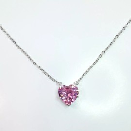 Fashion Jewelry N0246 Dainty Pink Rhinestone Heart Love Shape Mini Pendant Silver Tone Necklace