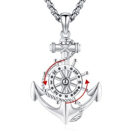 Eusense 925 Sterling Silver Compass Necklace Compass Pendant Chain Gifts for Father's Day Graduation Gift Jewellery for Men Women, Sterling Silver