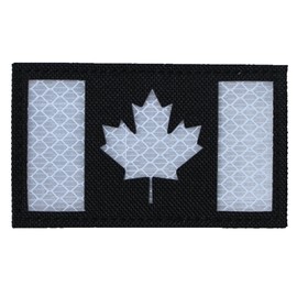 Hannah fit Reflective Canada Flag Tactical Patches Hook-Fastener Backing Canadian Maple （2x3.5 inch） (Reflective-Black&White)
