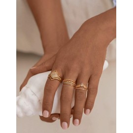 GNIRTSI Gold Ribbed Ring for Women 14K Gold Plated Minimalist Stack Cubic Zirconia Bar Station Ultra Thin Band Finger Jewelry Size 7