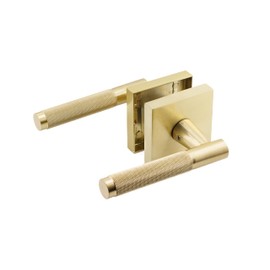 Premium Brushed Gold Door Handles for 1 3/8" - 2" Compatible Doors - Laquered Brass/Gold Door Handles Interior Non-Locking - Easy Installation, Reversible, Button Lock - Designed by Architects