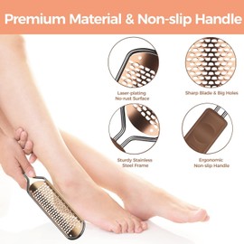 Foot File Foot Scrubber Pedicure - Callus Remover for Feet Easkep Professional Grater Rasp Foot Scraper Corns Callous Removers Cracked Dead Skin Remover for Dry and Wet Feet (Golden Set)
