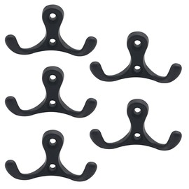 Hoshen 5-Piece Wall-Mounted Double-Fork Coat Hook, Zinc Alloy Double-Purpose Hook (Including 10 Screws), Suitable for European-Style Indoor and Outdoor Retro Home Decoration - Black