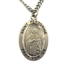 WJH Pewter Patron Saint Peregrine Medal with Embossed Holy Card, 1 Inch