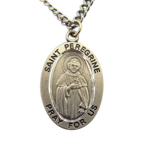WJH Pewter Patron Saint Peregrine Medal with Embossed Holy Card, 1 Inch