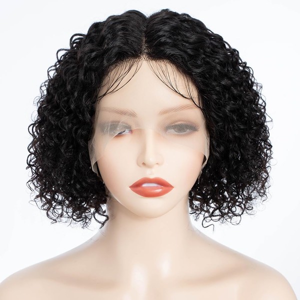 FASHION IDOL Deep Wave Bob Human Hair Wig, Short Curly Lace Front Wig, Curly Bob Wigs for Women, HD T Part Lace Front Wigs, Pre Plucked, 150% Density