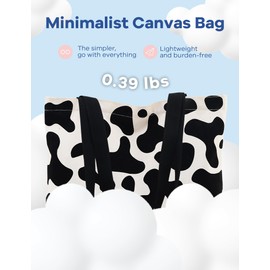 GODWOODS Tote Bag Aesthetic Canvas Handbags with Zipper for Women Travel Shoulder Bags Purses with compartments (Black Cow Print)