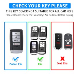 QBUC Key Fob Cover for Acura MDX 2014-2020, for Acura RDX 2015-2021, Soft Key Shells Case with Keychain for ILX RLX TLX 2015-2022 Car Accessories(4 Button,Silvery-White)