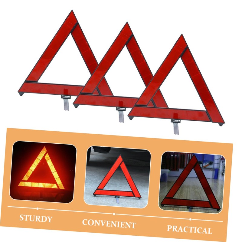 Ciieeo 3pcs Roadside Reflective Triangle Emergency Warning Signs and Lightweight