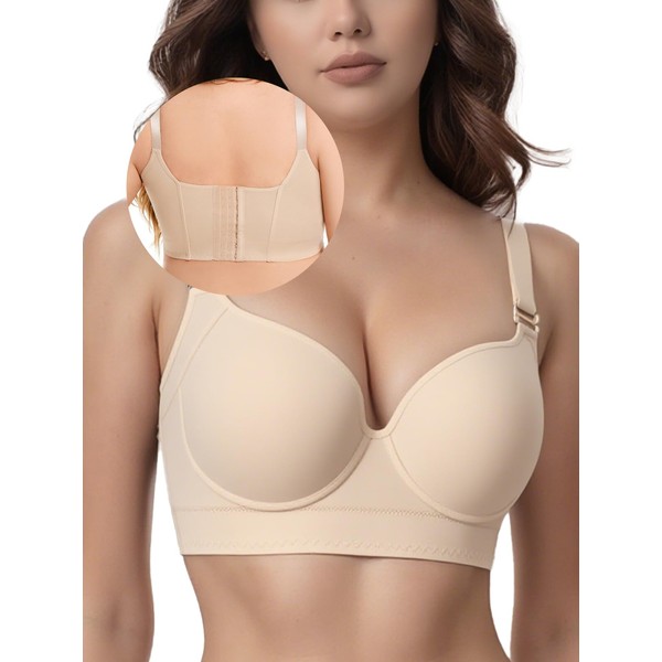 JishinGal Women’s Push Up Bra Full Coverage Seamless Underwire Hide