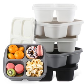 Honeydak Snack Containers 4 Compartment, 5 Pack Bento Snack Boxes Reusable Lunchable Containers with Lids Divided Meal Prep Lunch Food Storage Box for School Work Travel(Black and White Ombre Color)