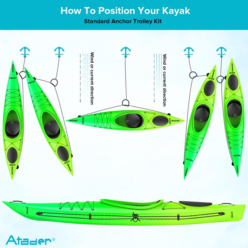 Atader Kayak Anchor Trolley Kit, Standard Anchor Trolley System for